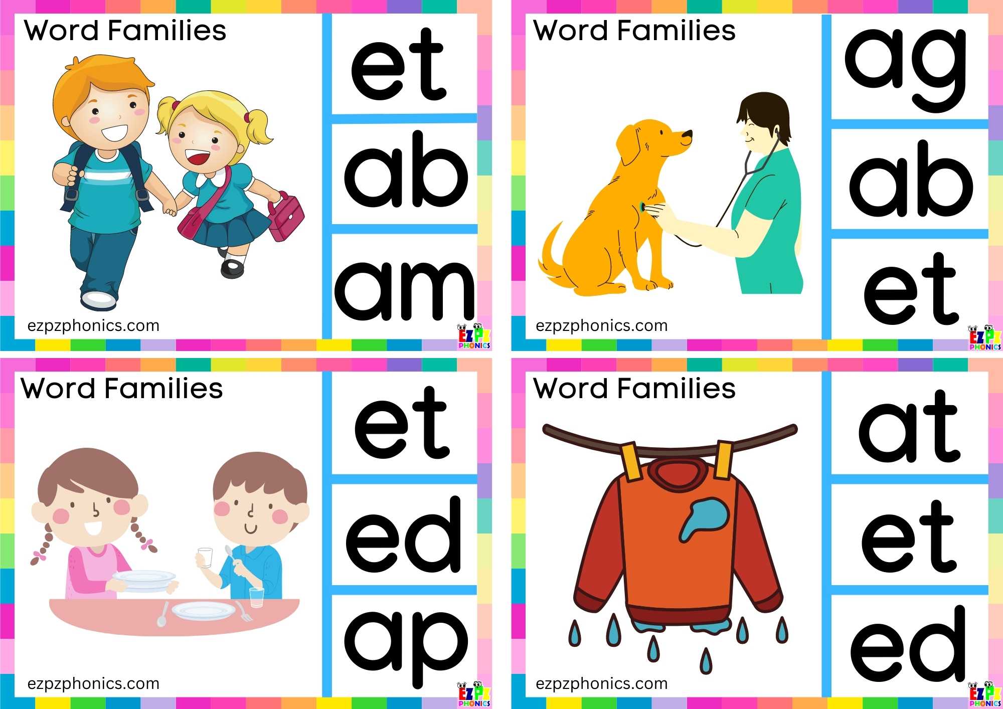Word Family et Look at the image and clip the correct letters clip cards group 2